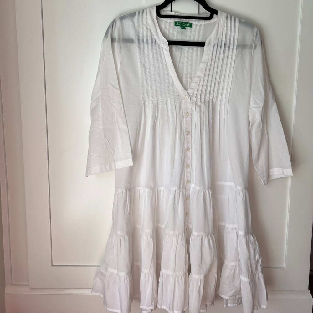 J Crew Button-Front Tiered Cover-up Dress in Cotton Voile